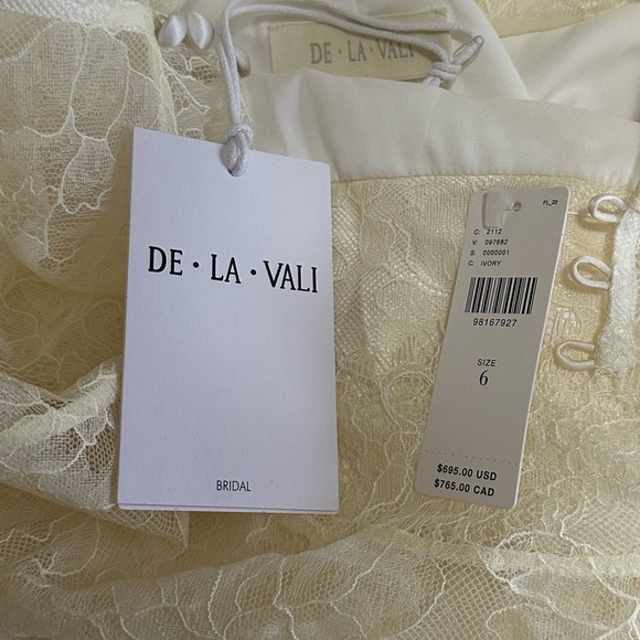 New Bridal DeLaVali Ivory White Croissant Silk-Satin And Lace Mini Dress Sz 6 - Picture 5 of 8